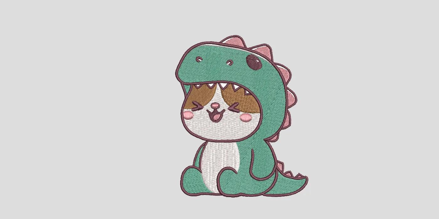 Cute Dino Cat Embroidery Design - Kawaii Kitten Dinosaur Costume image 1