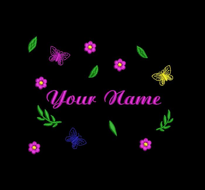 Personalized Butterfly and Flower Name Embroidery Design