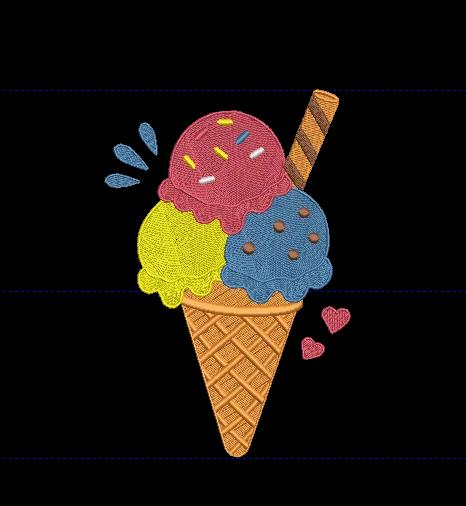 Sweet Triple Scoop Ice Cream Cone Embroidery Design