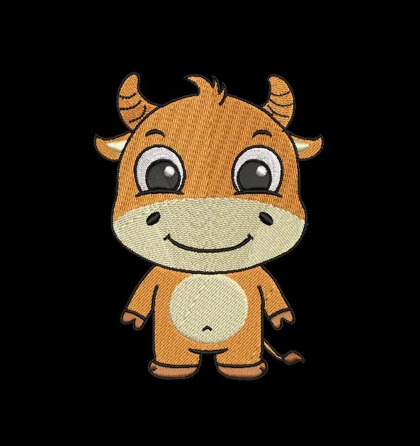 Cute Baby Bull Calf Embroidery Design - Adorable Farm Animal