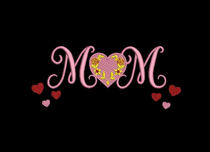 Mom Heart Floral Embroidery Design