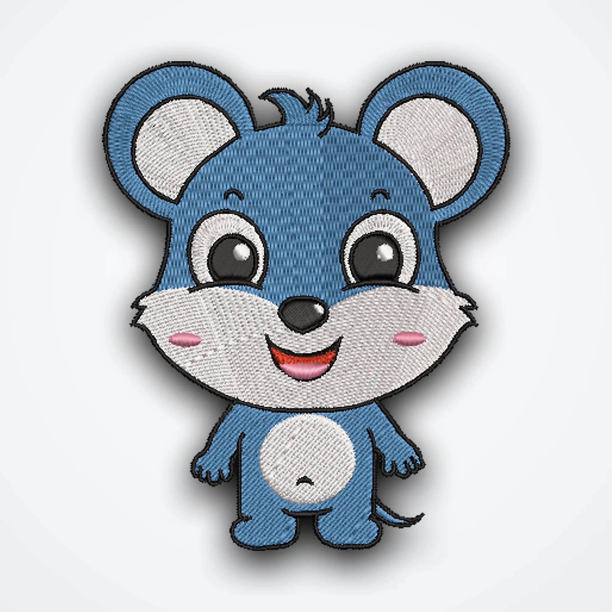 Cute Blue Mouse Cartoon Embroidery Design image 1
