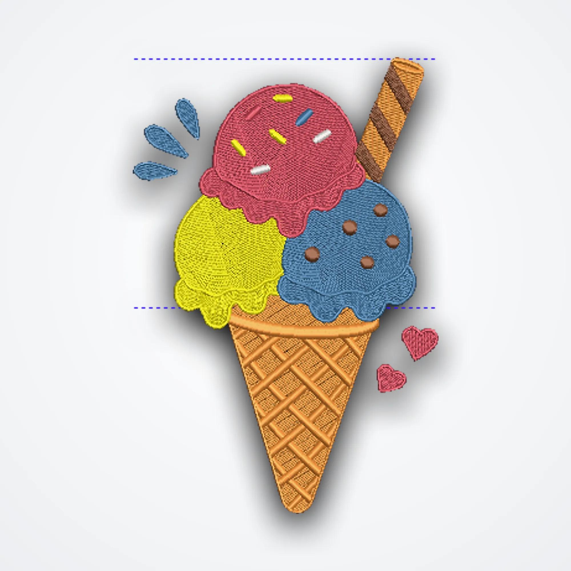 Sweet Triple Scoop Ice Cream Cone Embroidery Design image 1