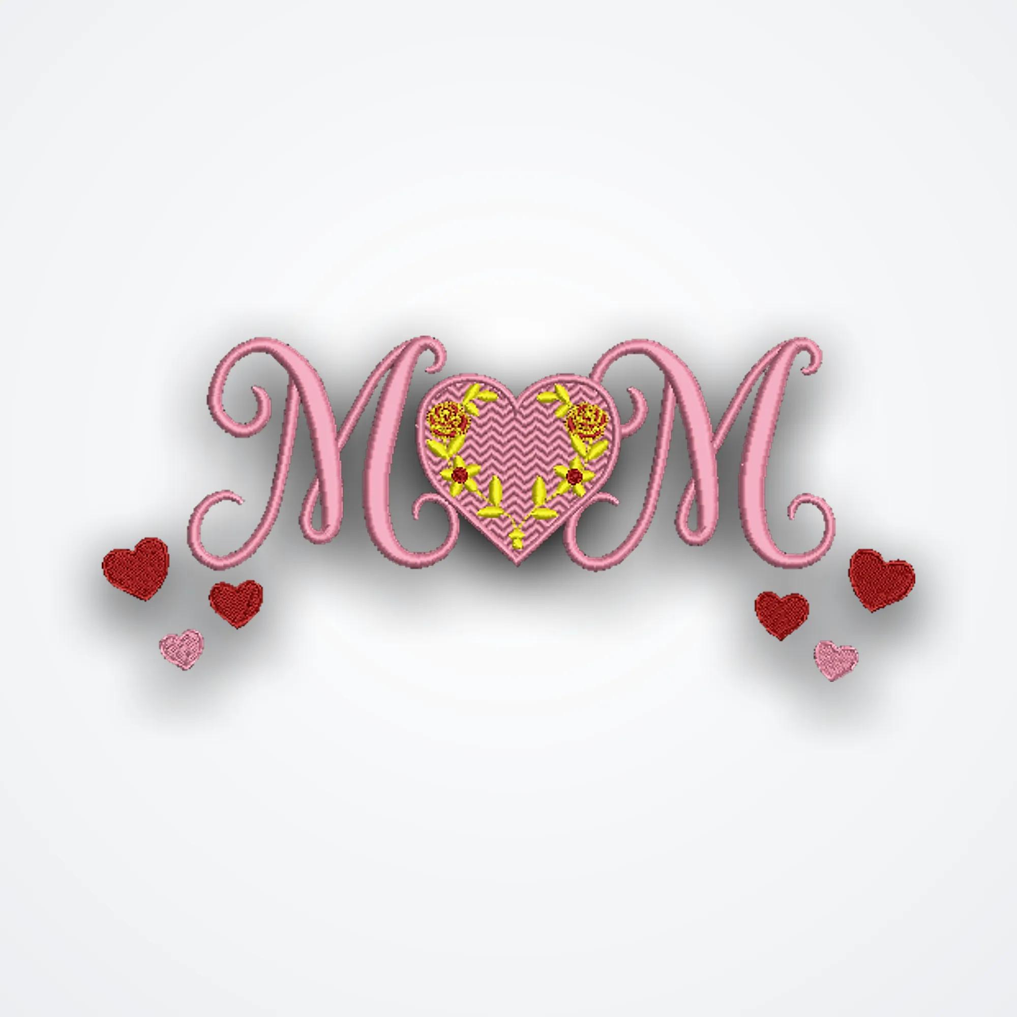 Mom Heart Floral Embroidery Design image 1