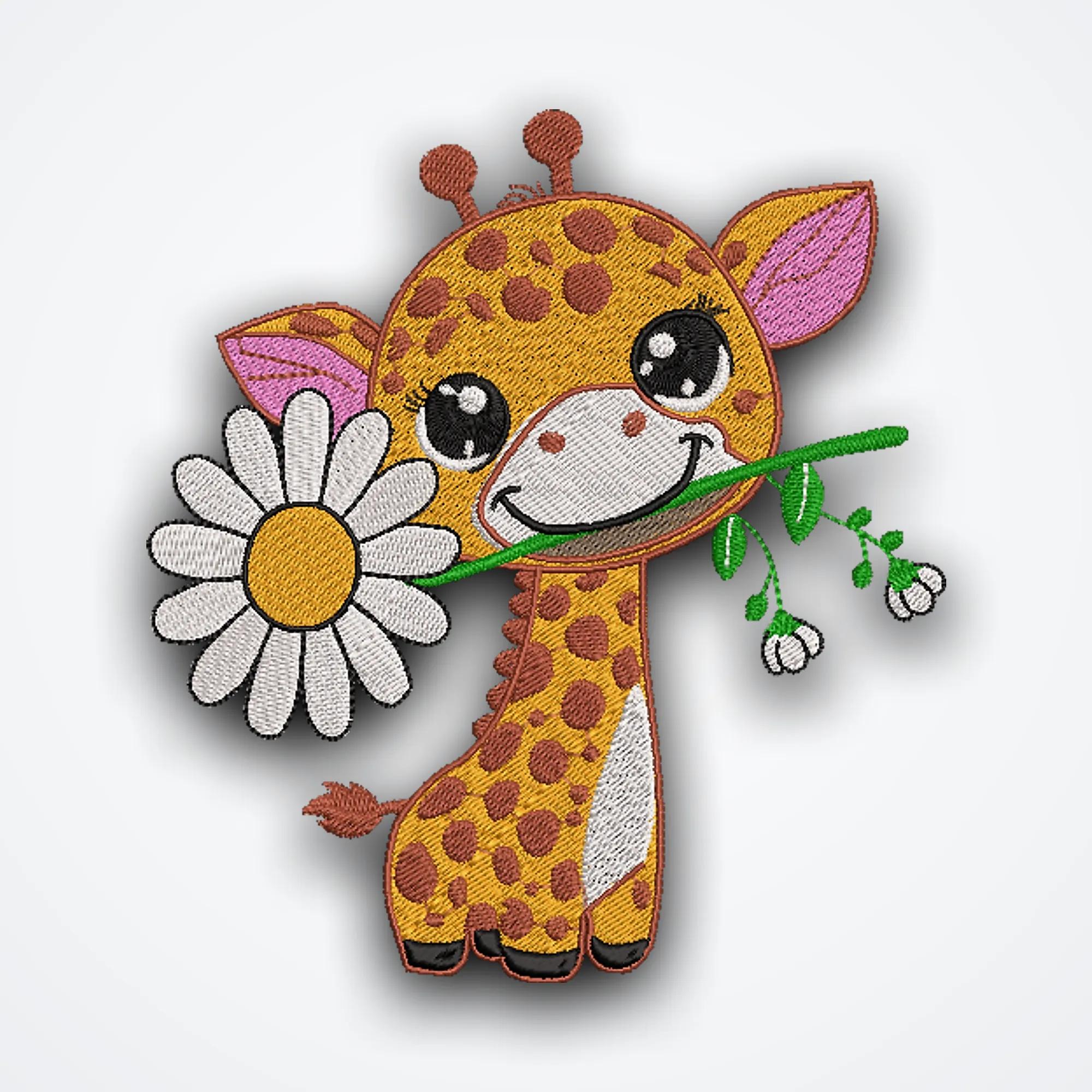 Cute Giraffe with Flower Embroidery Design for Kids image 1