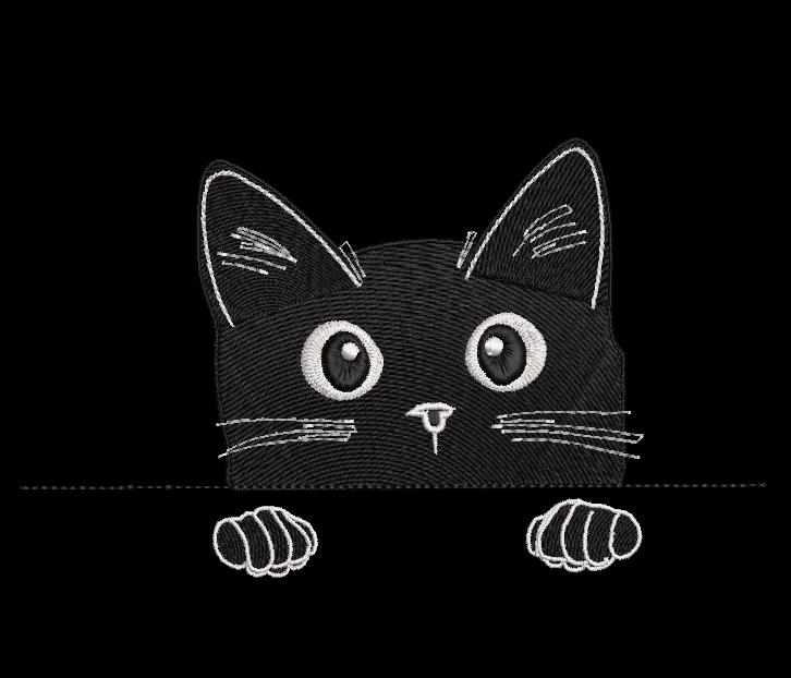 Peeking Black Cat Embroidery Design image 1