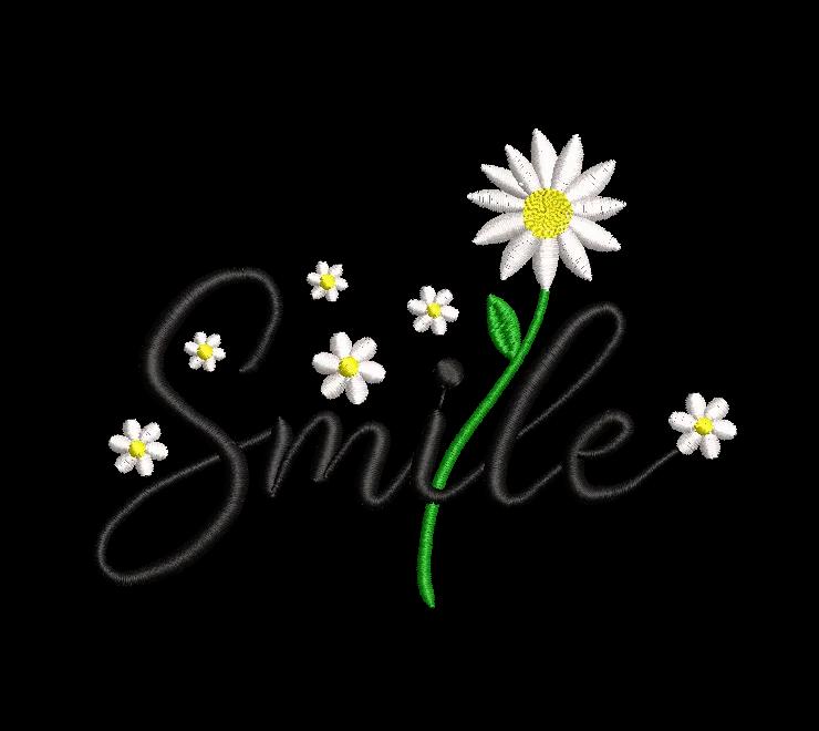 Smile Daisy Flower Embroidery Design - Script Lettering image 1