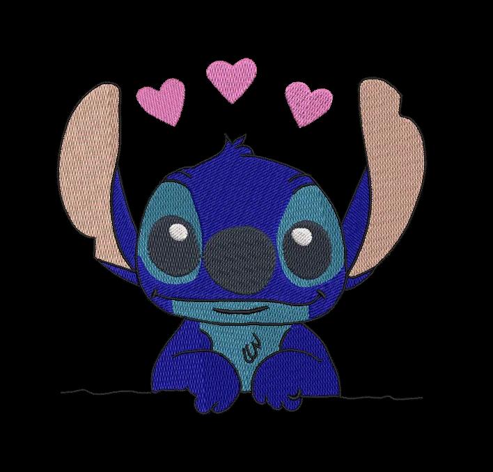 Cute Stitch Peek-a-Boo with Hearts Embroidery Design image 1