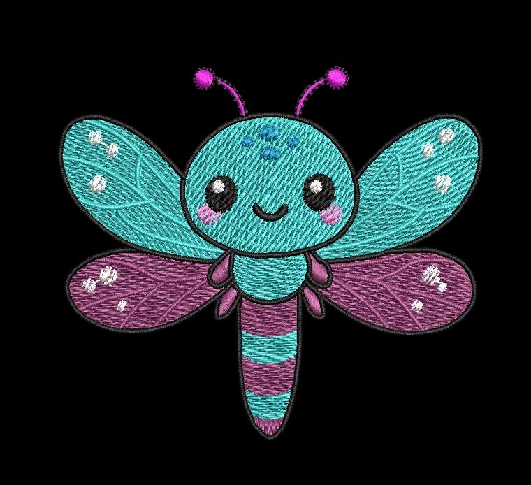 Cute Kawaii Dragonfly Embroidery Design image 1