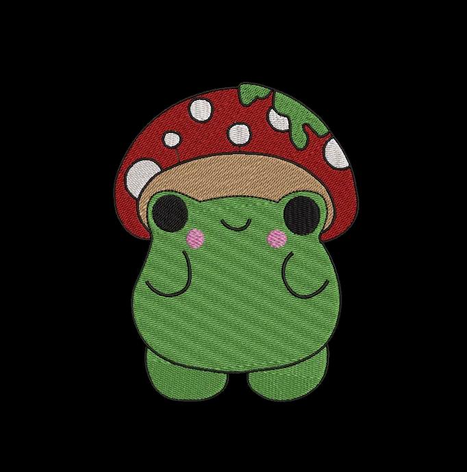 Cute Frog Mushroom Embroidery Design - Kawaii Froggy Applique image 1