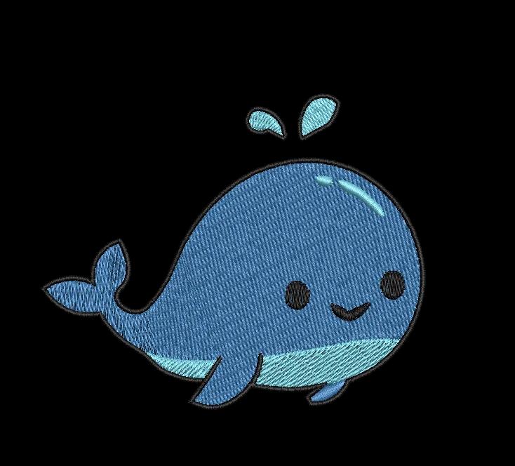 Cute Kawaii Whale Embroidery Design image 1