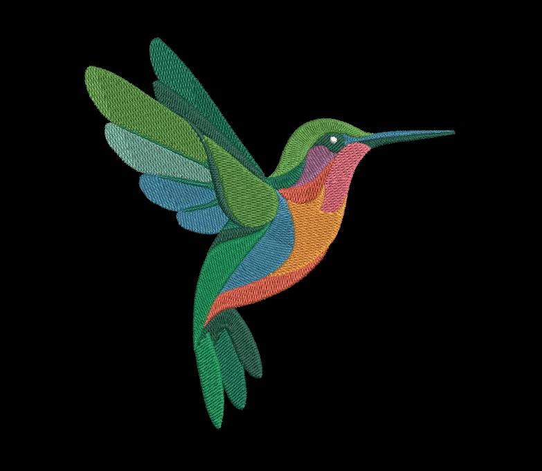 Colorful Hummingbird Embroidery Design – Geometric Bird Art image 1