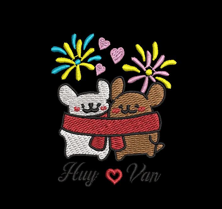 Cute Couple Bears Embroidery Design - Customizable Names image 1
