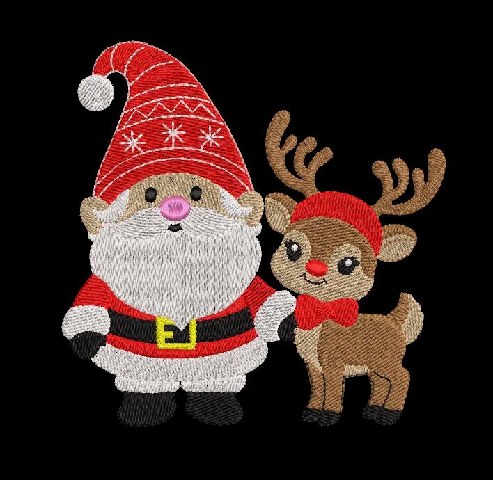 Cute Santa & Reindeer Christmas Embroidery Design image 1