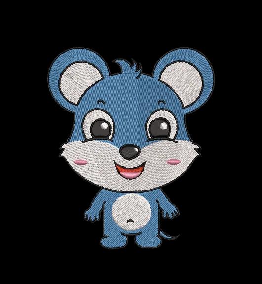 Cute Blue Mouse Cartoon Embroidery Design