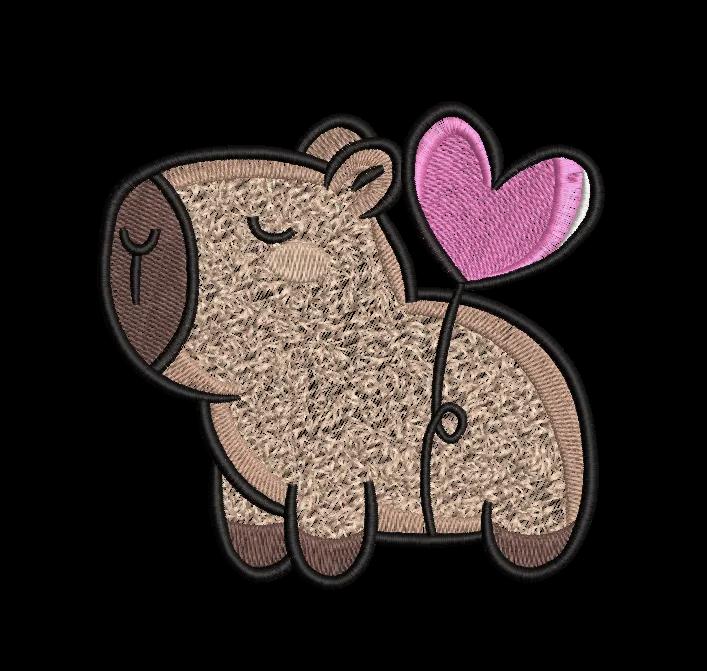 Cute Capybara with Heart Balloon Embroidery Design